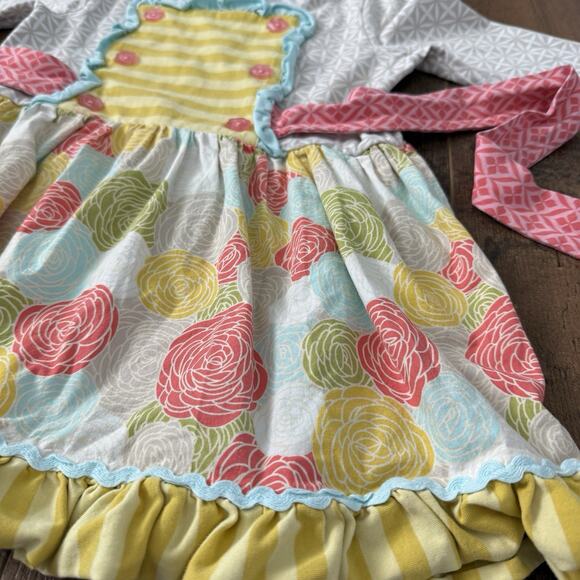 Shrimp & Grits Kids Top Long Sleeve Apron Tie Back Girls Size 7/8 Ruffles - Picture 5 of 8